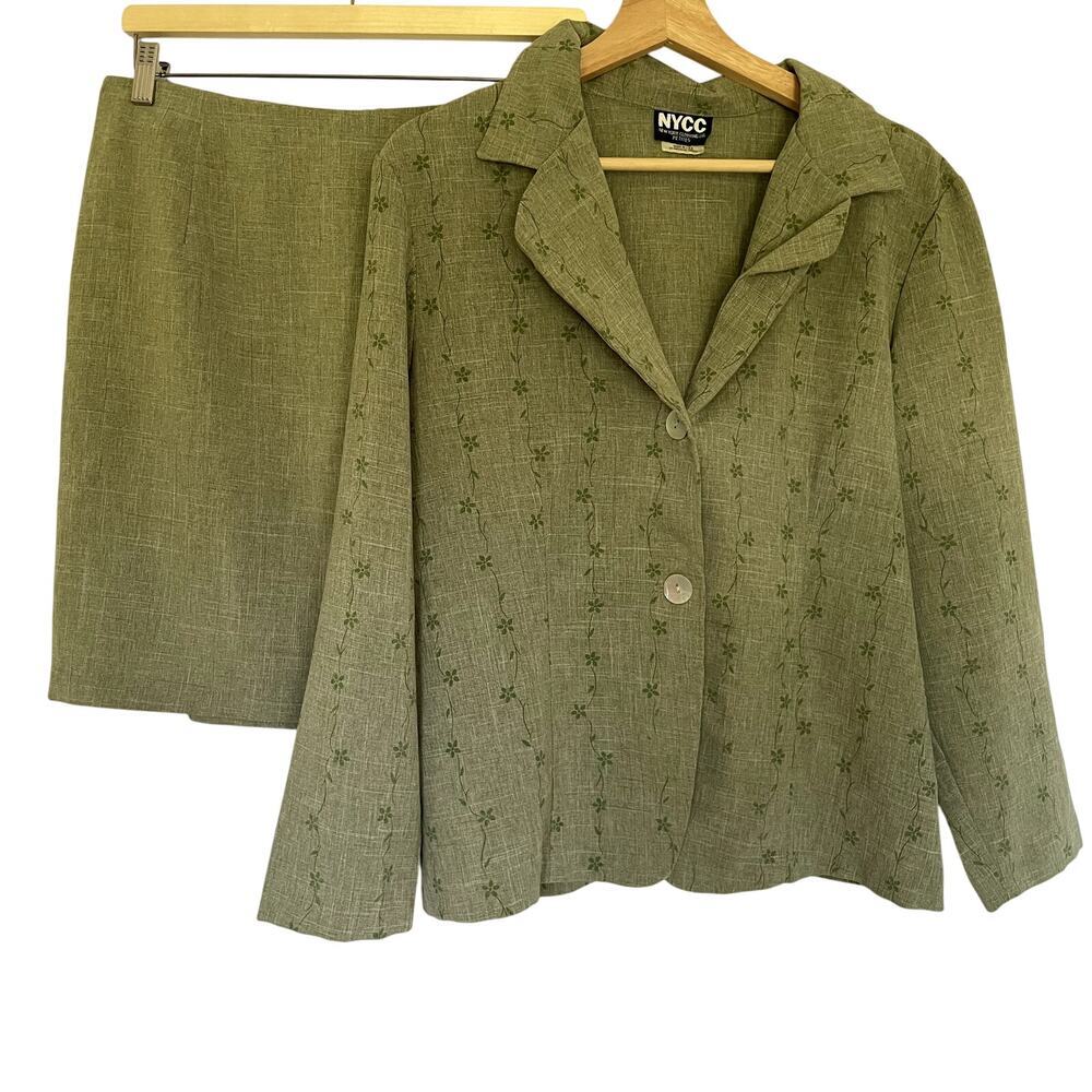NYCC New York Clothing Co vintage green skirt‎ set jacket women's size 16 petite
